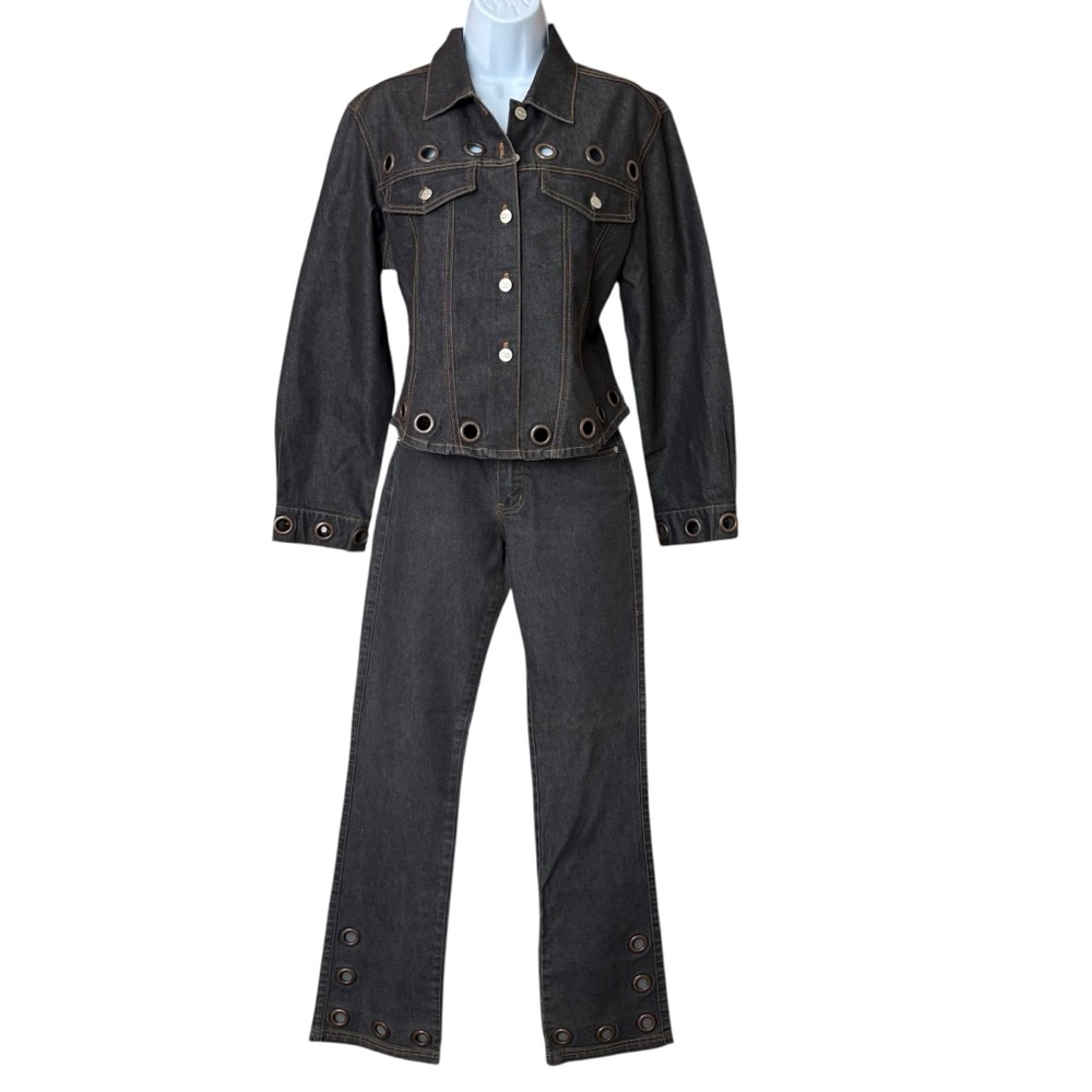 Y2K 90s STINGRAY Faded Brown
Denim Jacket Jeans Set Stretch Grommets Punk‎ Small